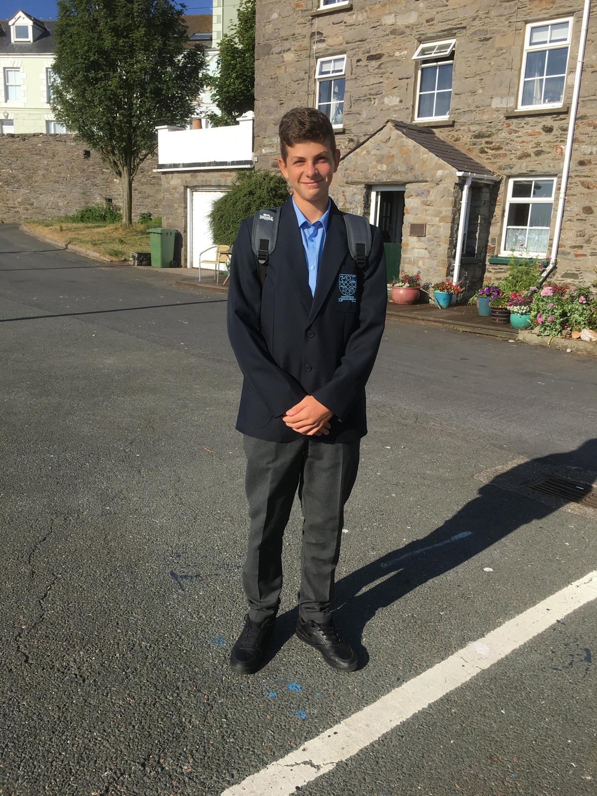 Chris in School Uniform Isle of Man